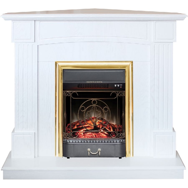 Электрокамин RealFlame Andrea corner STD/EUG WT+Majestic Lux Brass 1045 х 970 мм белый